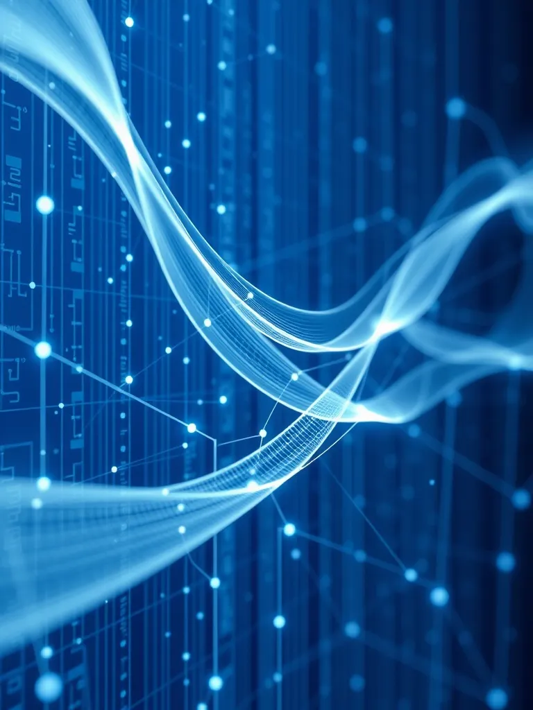 Abstract data visualization showing flowing lines of light r