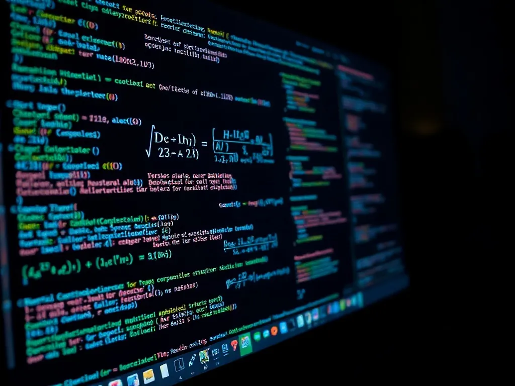 Close up of a computer screen showing complex mathematical e