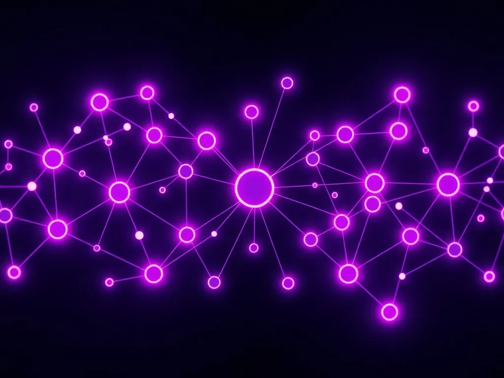 Schematic diagram of a neural network with glowing nodes and